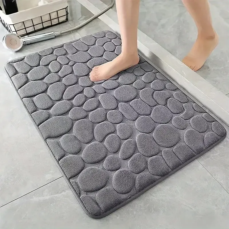 1pc Cobblestone Embossed Bathroom Bath Mat, Memory Foam Pad, Washable Bath Rugs, Rapid Water Absorbent, Non-Slip, Soft And Comfortable Carpet For Shower Room Fall Decor, Kitchen Area Rugs, Laundry, Bedrooom, Shower, Indoor Mat, Bathroom Accessories