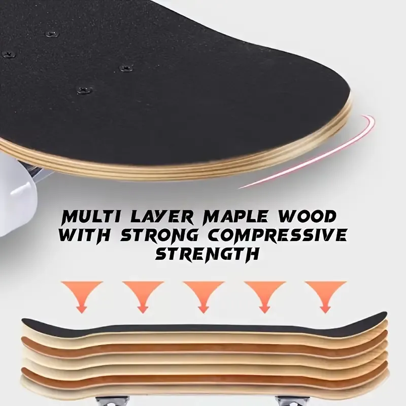 Skateboard, 3108 Maple Concave Plate, Front High-end Anti Slip Sand Back Skeleton Sticker Style, Horizontal Flute Bracket, 5436pu Wheels, Men's Skateboard, Skateboard Cruising