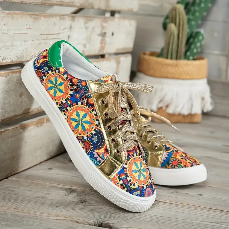Women's Fashionable Lace-Up Sneakers with Colorful Patterns - Versatile & Stylish, Low-Top Casual Shoes for All SeasonsAccra, Kumasi,Takoradi Cash on delivery