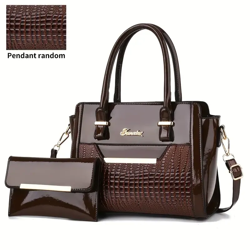 Set Women's Handbags, Elegant Vintage PU Leather Tote With Lizard & Octopus Embossing, Large Capacity Shoulder Bag For Daily & Office Use