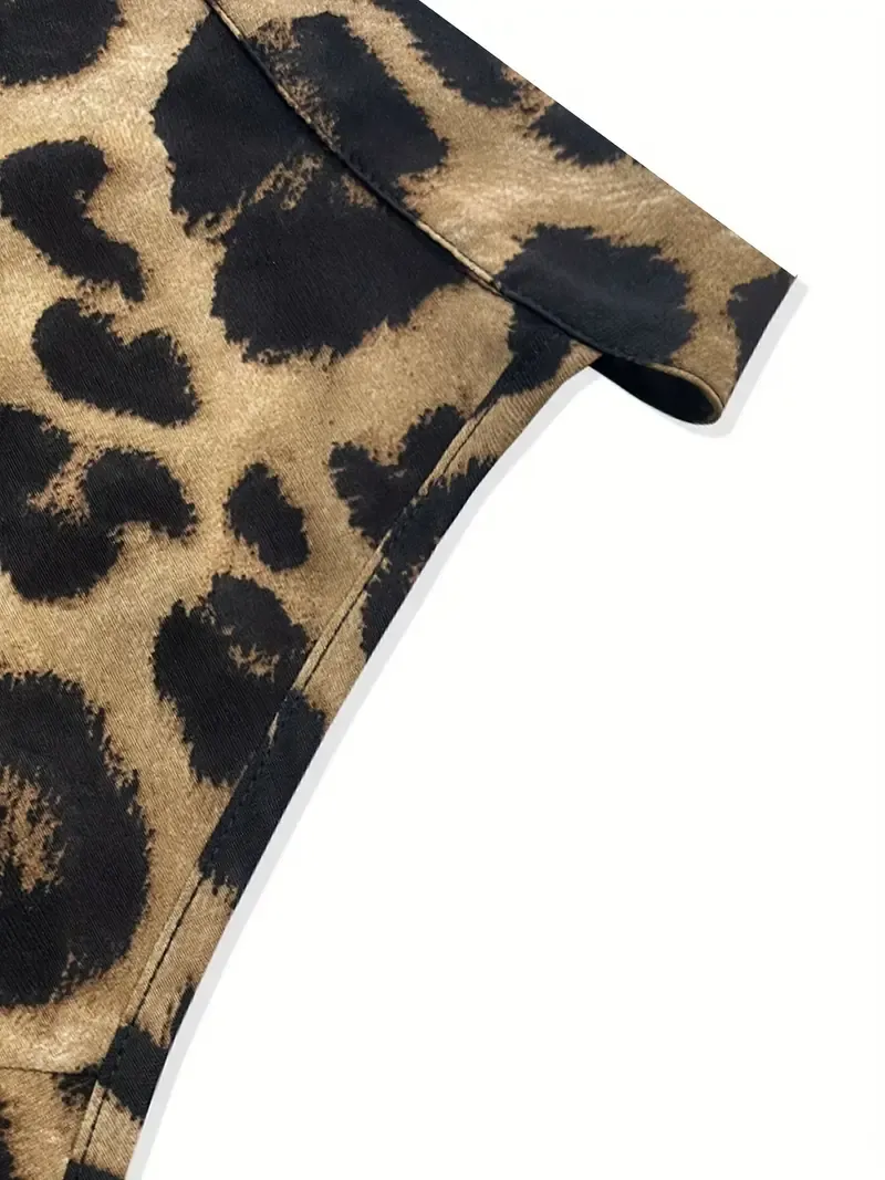 Leopard Print Split Belted Jumpsuit, Stylish Choker Neck Sleeveless Jumpsuit For Spring & Summer, Women's Clothing