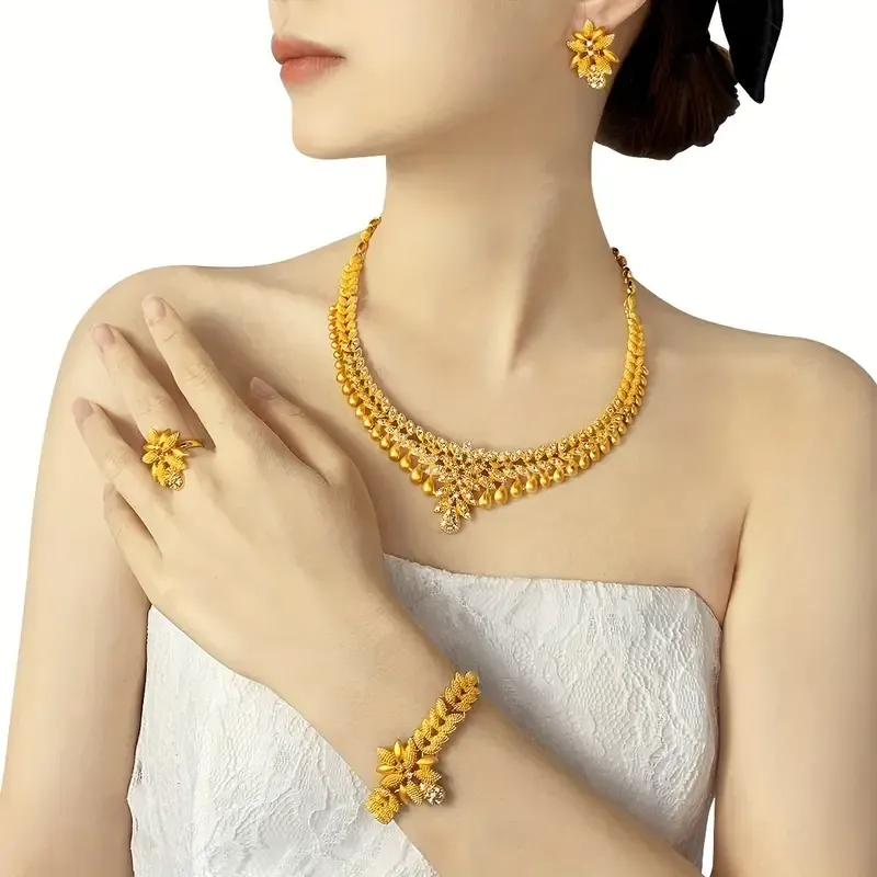 Urban Fashion Inspired Zinc Alloy Jewelry Set Necklace, Bracelet, Earrings, Crystal Embellished Droplet Design for Bridal, Party, Engagement, Valentine's Day Gift