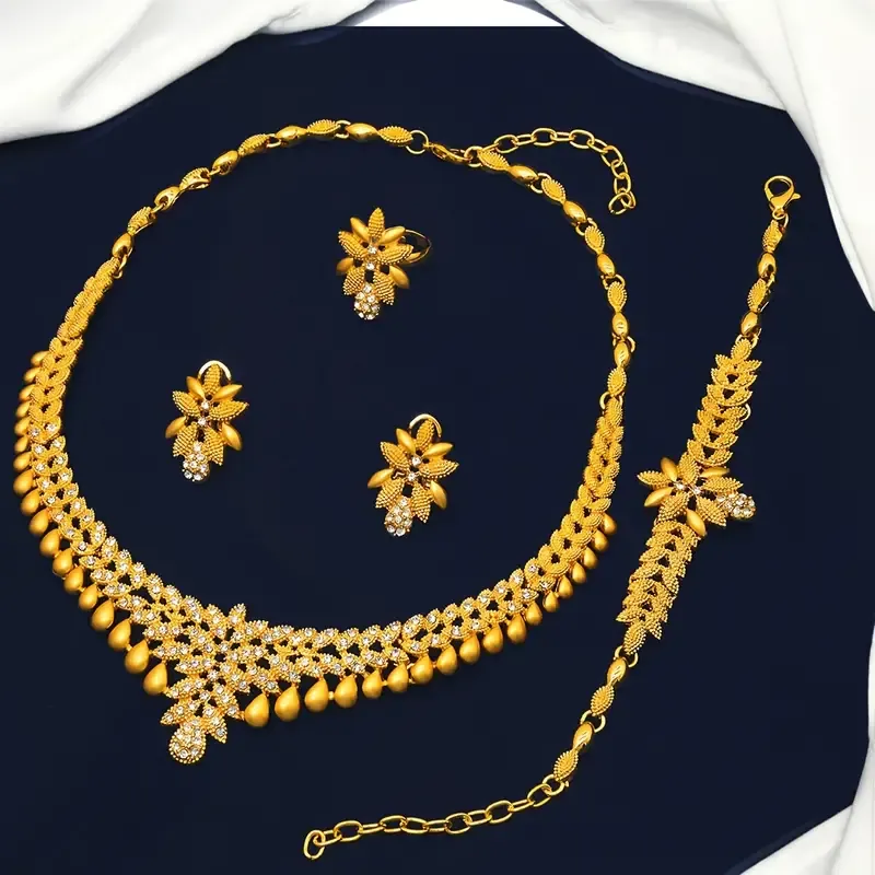 Urban Fashion Inspired Zinc Alloy Jewelry Set Necklace, Bracelet, Earrings, Crystal Embellished Droplet Design for Bridal, Party, Engagement, Valentine's Day Gift