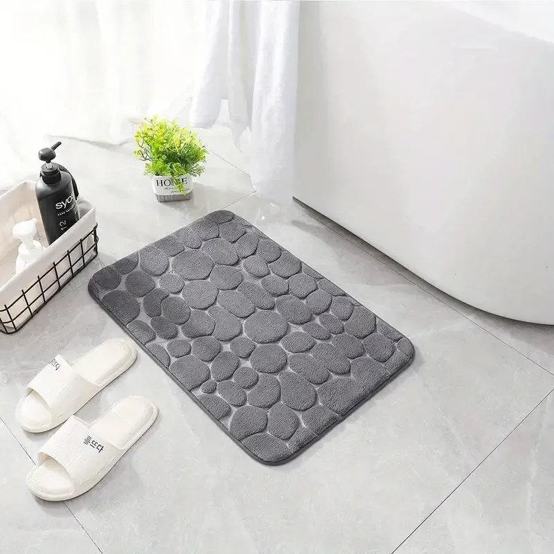 2pcs Soft And Comfortable Memory Foam Bath Rug With Cobblestone Embossment - Rapid Water Absorbent And Washable - Non-Slip - Perfect For Shower Room And Bathroom Accessories, Home Fall Decor, Bathroom Decorations
