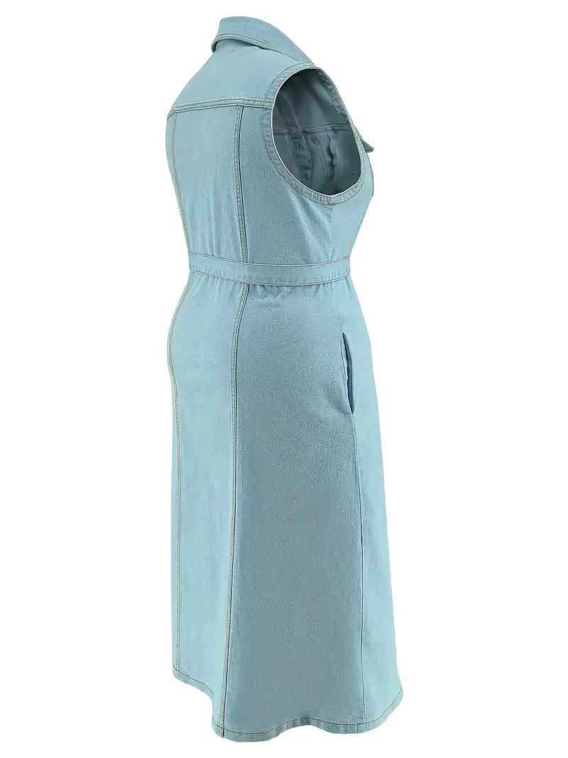 breasted Sleeveless Maxi Denim Dress