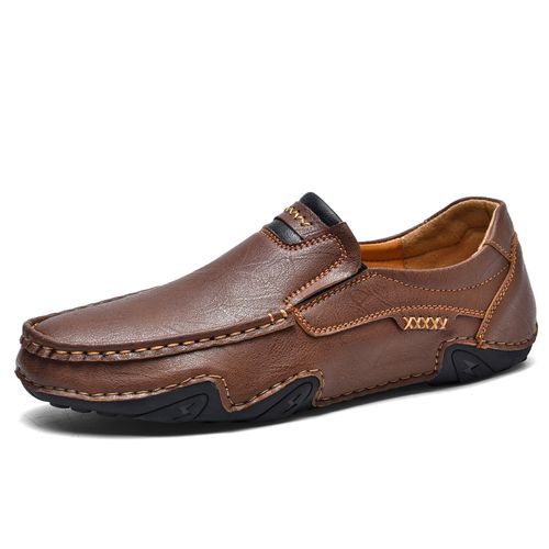 Hollow hand-stitched men's shoes outdoor casual shoes slip-on flat leather shoes low-top large size