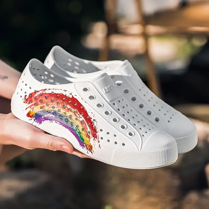 Women's Breathable EVA Clogs - Casual Fashion, Lightweight Beach & Water Shoes with Rainbow Print