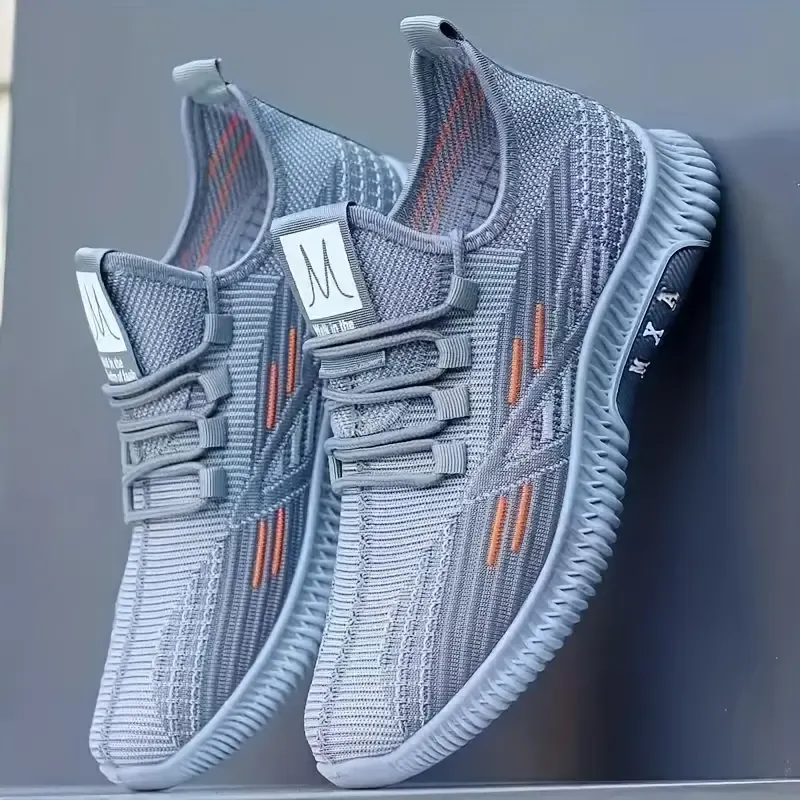 Men's Slip On Breathable Durable Knit Jogging Shoe With Adjustable Shoelace, Comfy Sneakers For Outdoor Workout Training