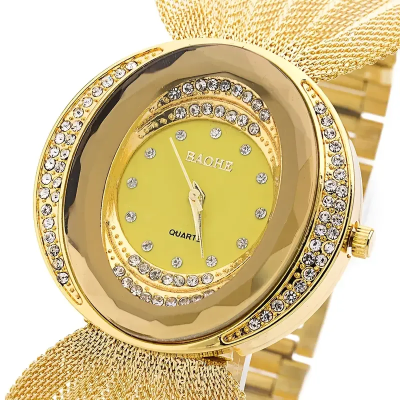 Women's Quartz Bracelet Watch Rhinestone Accented TR Mesh Band Minimalist Watch For Women Valentines Gift