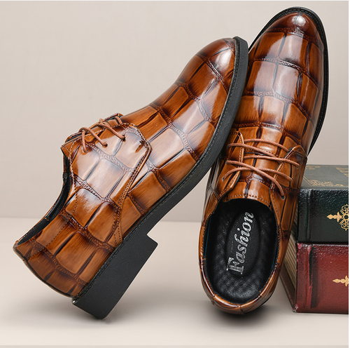 business formal leather shoes with checkered