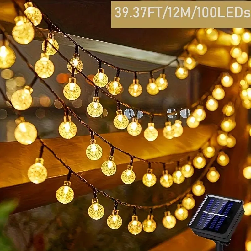 1pc Solar Powered 100LED Crystal Ball Bubble Lamp, Indoor Outdoor Garden Wedding Party Room Decorative, Solar Energy Outdoor Lighting, Solar Water Drop Lamp, Solar Energy Crystal Ball Fairy Lamp Crystal Globe Solar String Lights