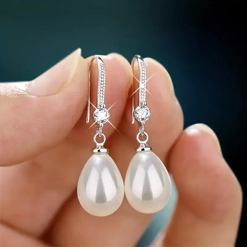 Elegant Long Drop Earrings with Faux Pearl Accents - Chic Alloy Dangle Jewelry for Women, Perfect for Parties & Casual Attire