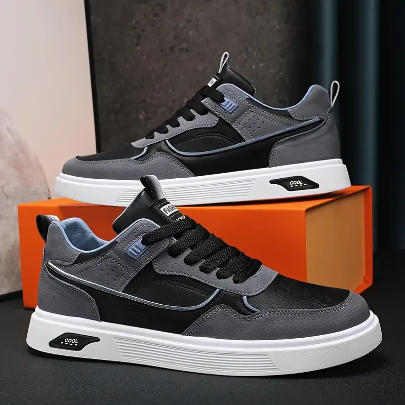 Comfy Non Slip Men's Trendy Color Block Low Top Skateboard Shoes, Durable Casual Walking Shoes For Men's Outdoor Activities, Summer