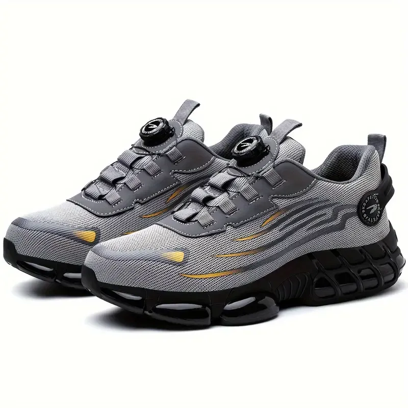 Breathable Men's Steel Toe Safety Shoes with Rotating Buckle, Comfy Non Slip Durable Work Footwear