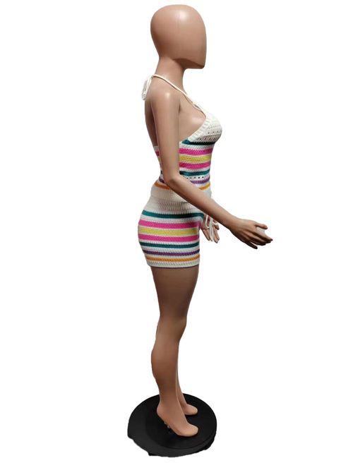 Summer women's new sweater fashion backless halter neck top hip tights suit