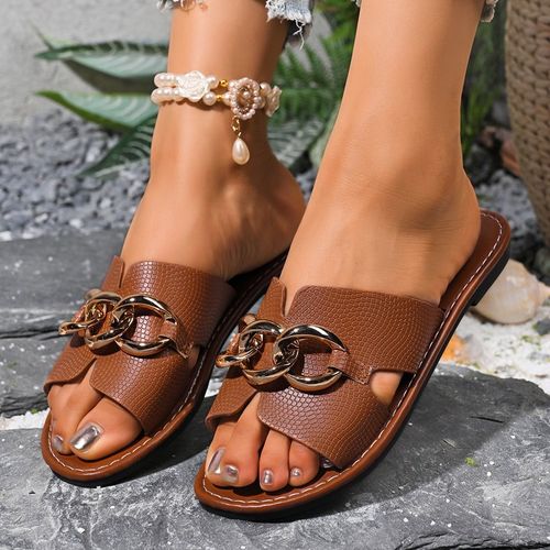 women's lightweight fashionable chain flat slippers