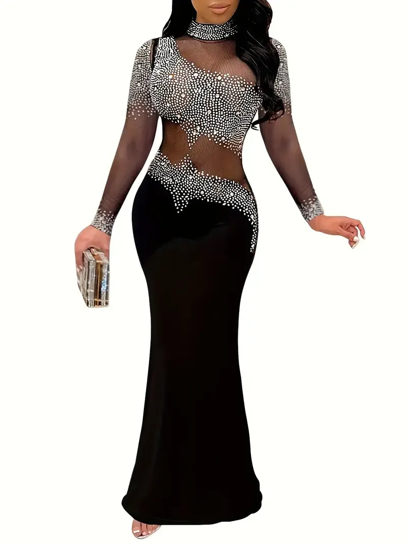 Mesh Stitching Sequin Cocktail Dress