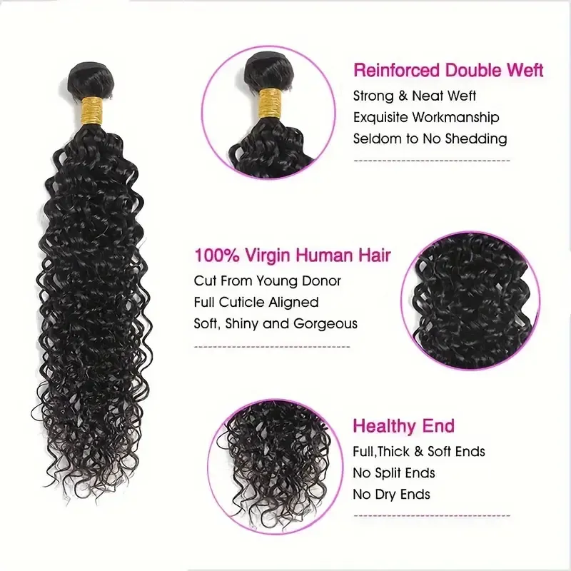 🔥Buy one get one free🔥-Aircabin 2pcs Water Wave Human Hair Extensions for Women - Natural Black, Soft & Full, Smooth Straight Texture