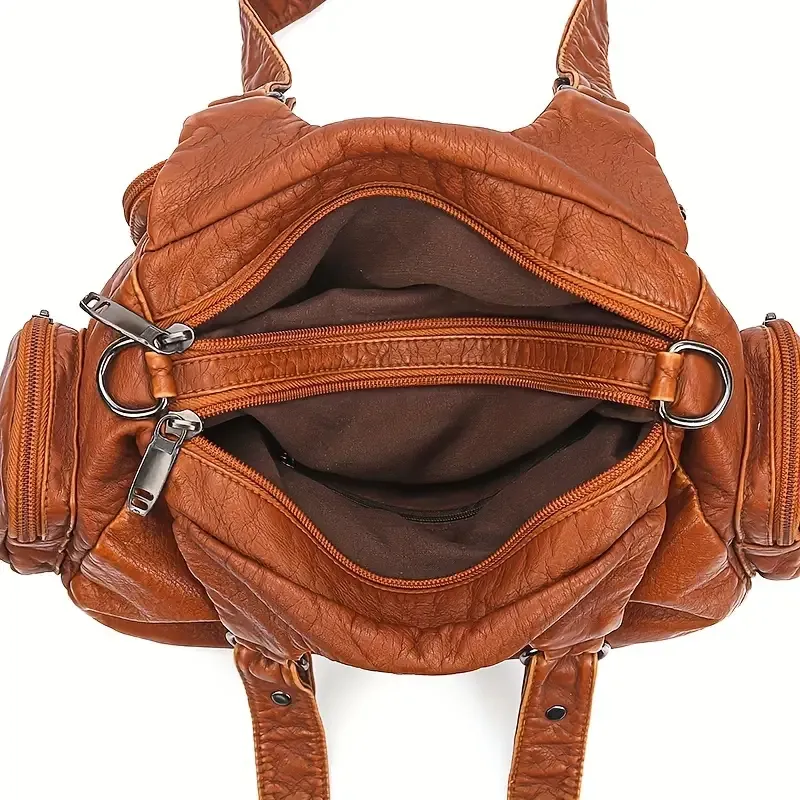 Vintage Style Hobo Shoulder Bag, All-Match Versatile Handbag For Women, Classic Textured Bag With Rivets Decor