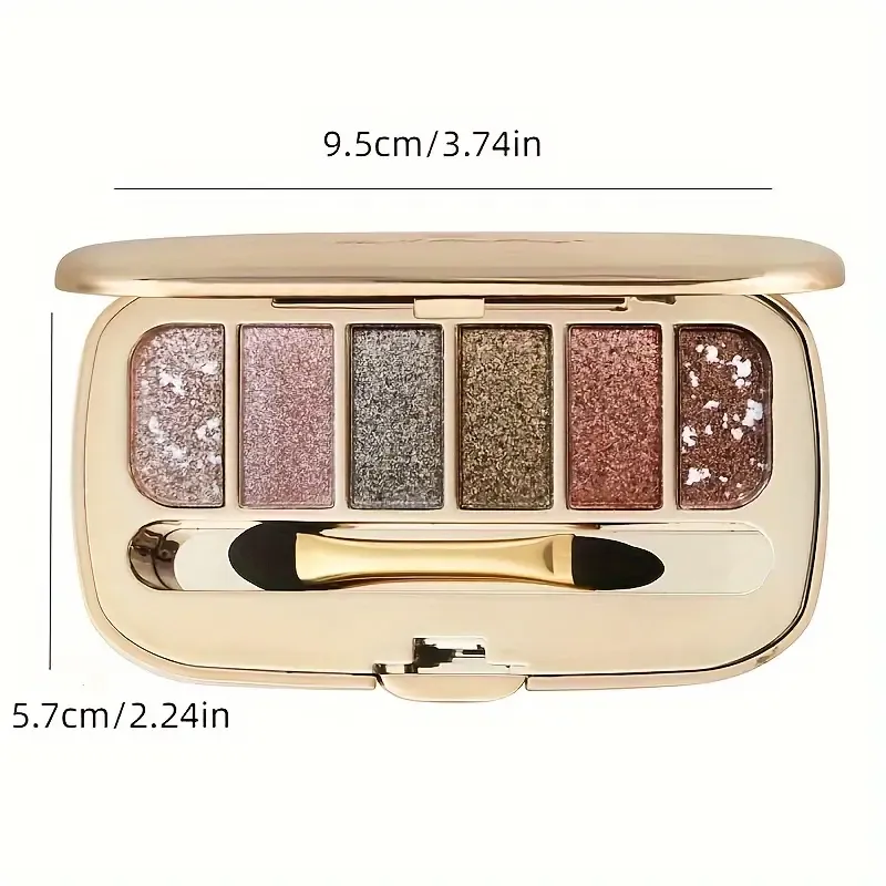 6 Colors Diamond Pearly Glitter Eyeshadow Palette With Brush And Mirror - Enhance Your Eye Makeup With Polarized Shimmer For Music Festival