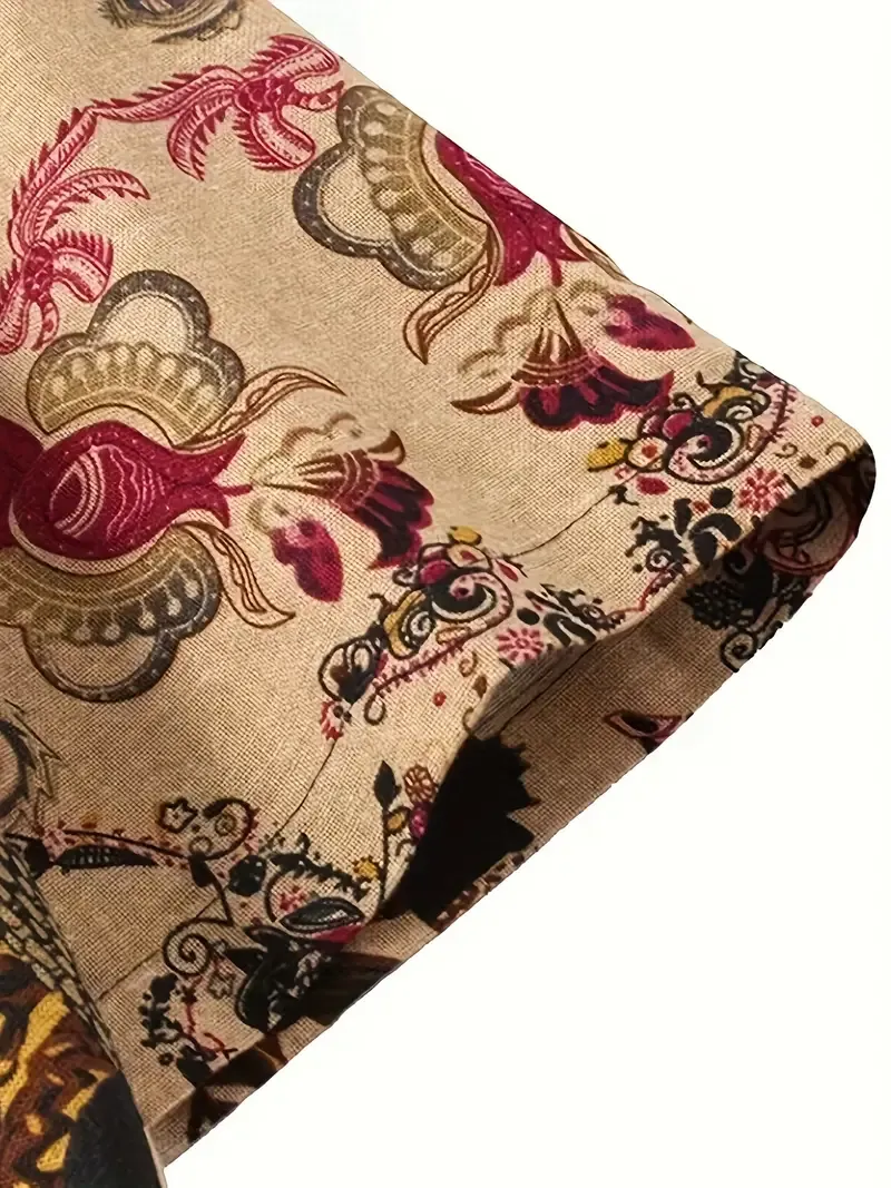 Vintage Floral Print Short Sleeve Lapel Shirt