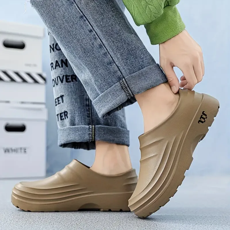 Women's Waterproof Flat Loafers, Solid Color Slip On Backless Shoes, Casual Anti-Slip Outdoor Shoes