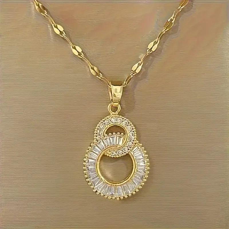 Elegant Double Loop Infinity Pendant Necklace, Vintage Style, Versatile Non-Tarnish High-End Chain Jewelry