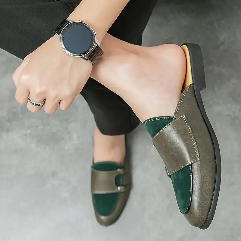 Men's Trendy Color Block Punk Style Mule Shoes, Comfy Non Slip Rubber Sole Durable Slippers, Men's Summer Daily Footwear