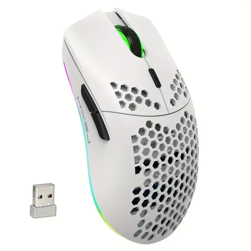 HXSJ Wireless Mouse, 2.4G Built-in, Rechargeable Battery, RGB Lighting Cellular Design, USB Plug