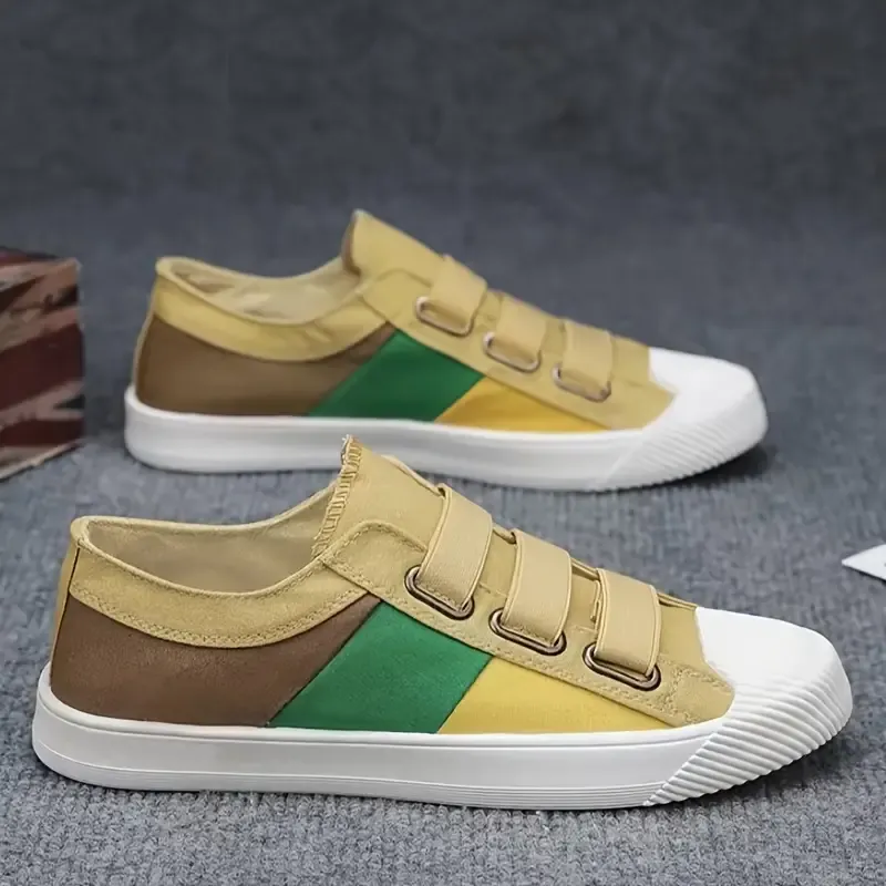 Men's Slip On Canvas Skateboard Shoes Color Block Non Slip Low Top Outdoor Walking Traveling For Spring And Summer