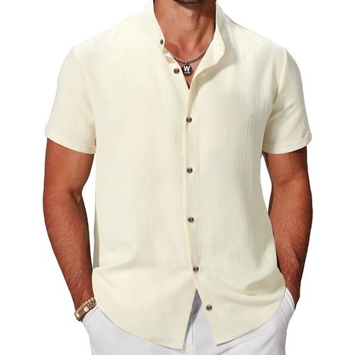 Men's shirt solid color stand collar cardigan