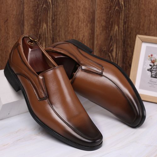 men's leather shoes polished slip on shoes
