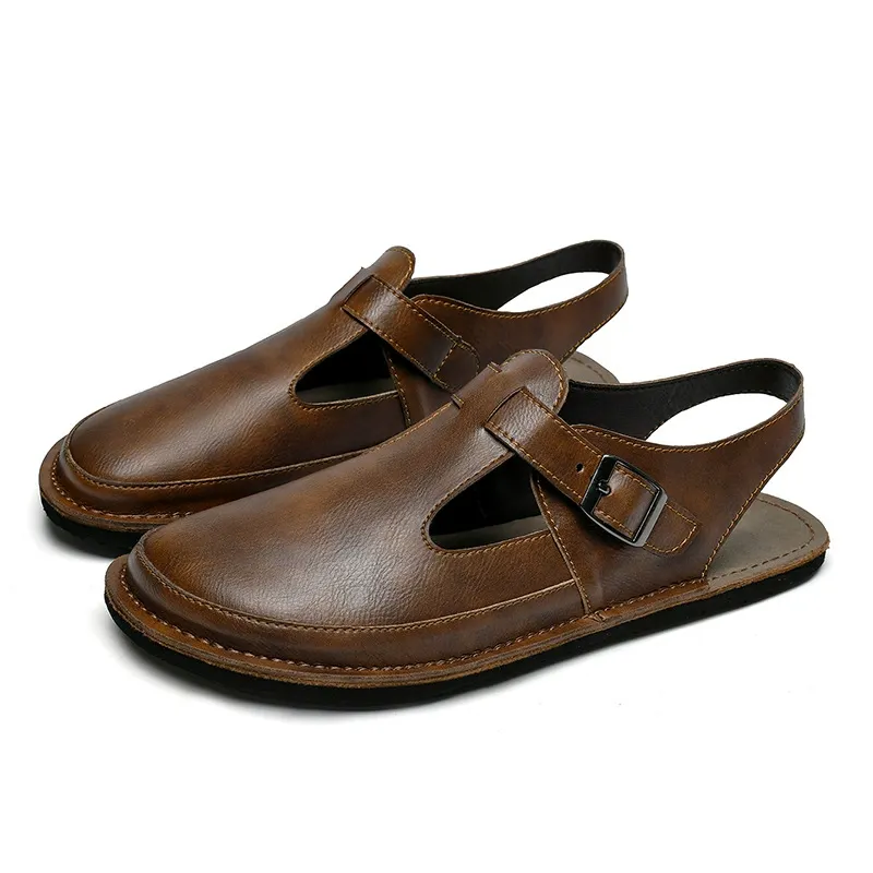 Handmade leather sandals, flip-flops, lazy shoes, one-foot flat casual slippers