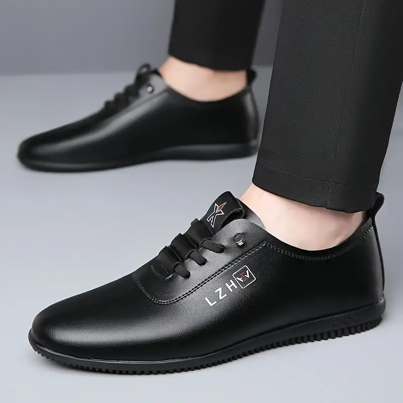 Men's Solid Color Business Style Walking Shoes, Comfy Non Slip Rubber Sole Durable Shoes For Men's Outdoor Activities