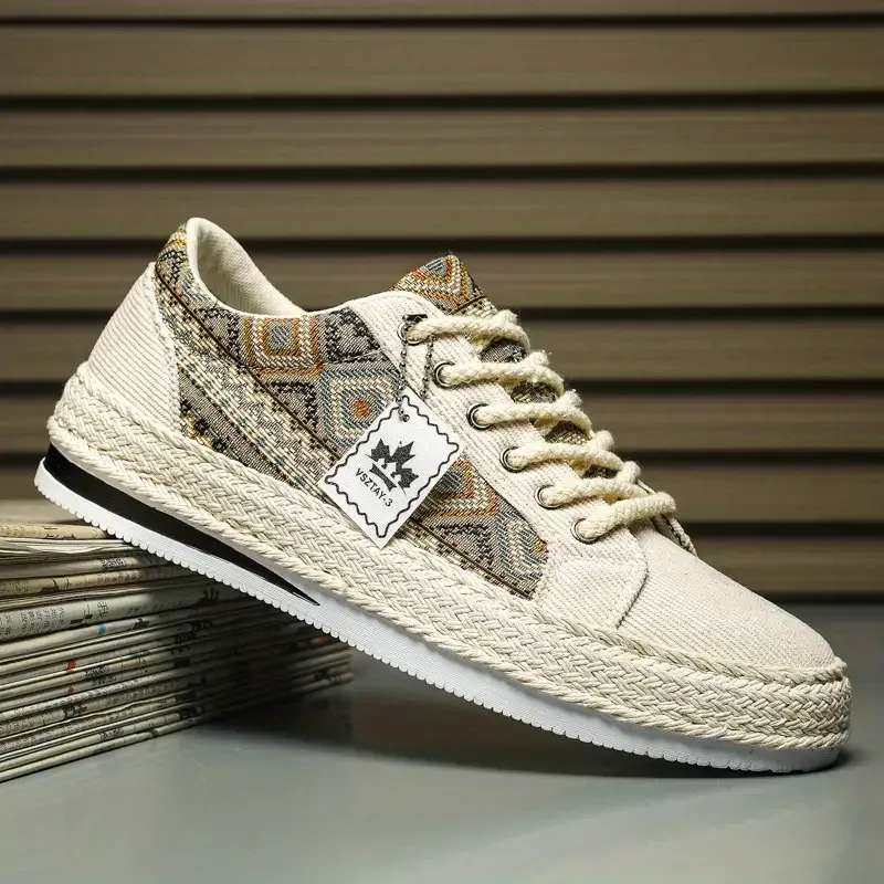 Men's Low Top Lace-Up Canvas Shoes, Fashion Breathable Skate Shoes, Men's Sneakers