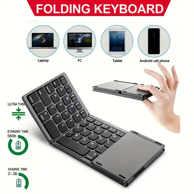 B033 Wireless Three Fold Keyboard For Computer Office Mute Ultra-thin Portable Keyboard Three System With Touchpad, Very Suitable For Android IOS Windows Mac And Other Systems