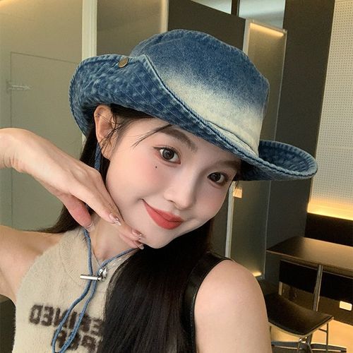 1pc Vintage Washed Distressed Tie-Dye Women's Western Cowboy Hat, Bucket Hat for Spring Summer Outdoor Sun Protection Mountaineering Fishing Cap