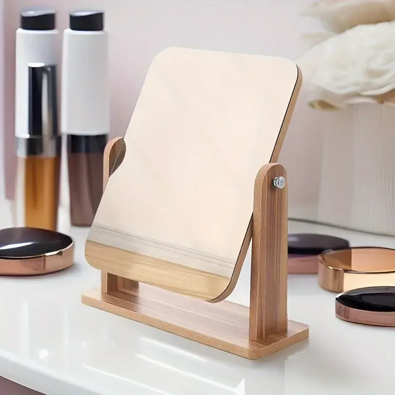 Preppy Style Wooden Vanity Mirror with Stand - 1PC Rotatable HD Dressing Makeup Mirror for Dorm & Bathroom Use