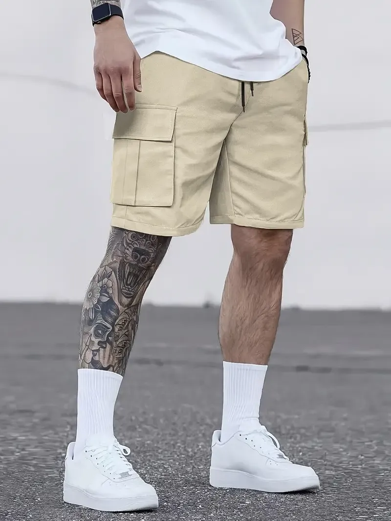 Men's Cargo Shorts With Adjustable Drawstring, Casual Shorts With Multiple Pockets