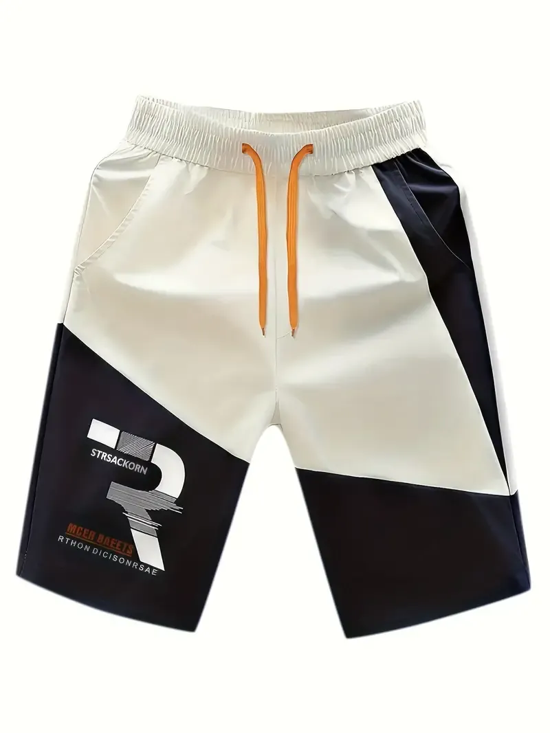 Men's Summer Fashion, WANTED Print And Contrast Color Casual Shorts With Drawstring And Pockets, Suitable For Home And Outdoors Wear