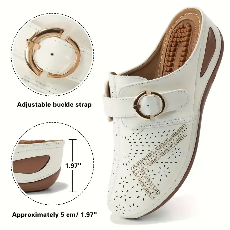 Women's Trendy Solid Color Massage Sports Sandals, Closed Toe Hollow Out Buckle Strap Decor Slides Slippers, Casual Versatile Outdoor Beach Slippers
