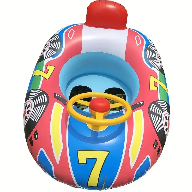 Kids' Swim Float Ring with Steering Handle & Horn, Racing Theme, Inflatable Water Seat for Children, PVC Material, Ages 3-6 - Dual Pack