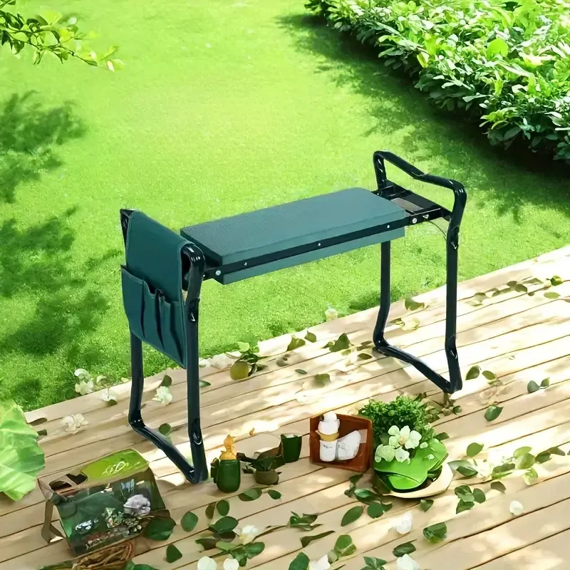 Versatile Garden Chair with Adjustable Height, Foldable Design & EVA Kneeling Cushion - Includes Side Pocket for Tools