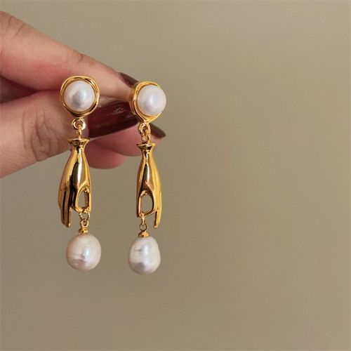 Faux Pearl Pendant Golden Hand