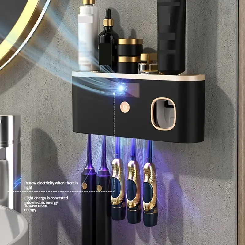 1pc Smart UV Sterilization Toothbrush Holder, Toothbrush Holder With Toothpaste Dispenser, Wall Mounted Toothbrush Storage Rack, Intelligent Toothbrush Sanitizer, Bathroom Accessories, home decor, furniture for home