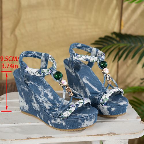 Slope-heeled pearl-colored sandals