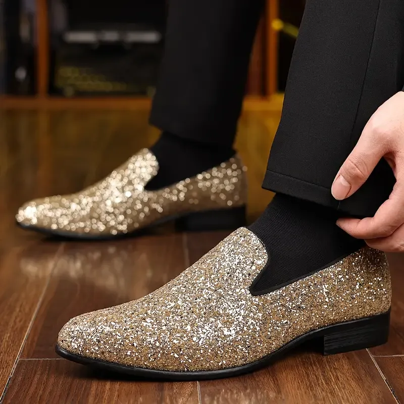 Plus Size Mens Glittering Sequin Slip-On Loafers