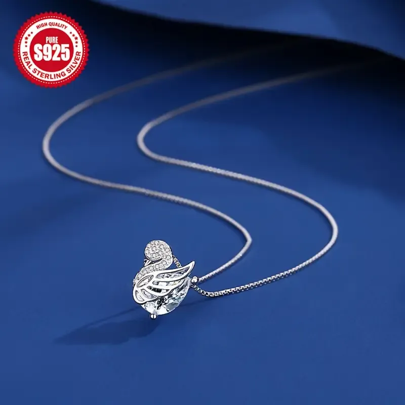 Elegant 925 Sterling Silver Swan Pendant Necklace with zirconia Inlay, Vintage Style Silver Plated Jewelry for Women, Ideal for Daily Wear & Special Occasions, Perfect Valentine's Day Gift