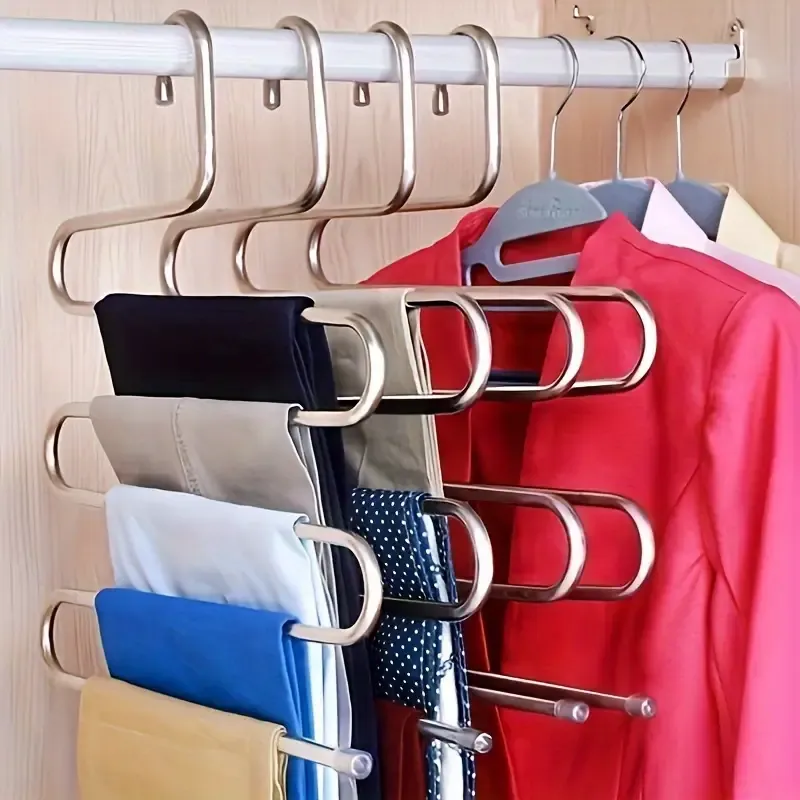4 pcs Space-Saving Stainless Steel Multi-Layer Pants Hanger - Non-Slip, S-Shaped Clip for Wardrobe Organization & Towel Storage Hangers For Clothes Hangers For Pants