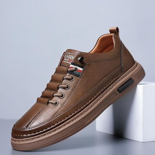 Men's brown breathable leather shoes